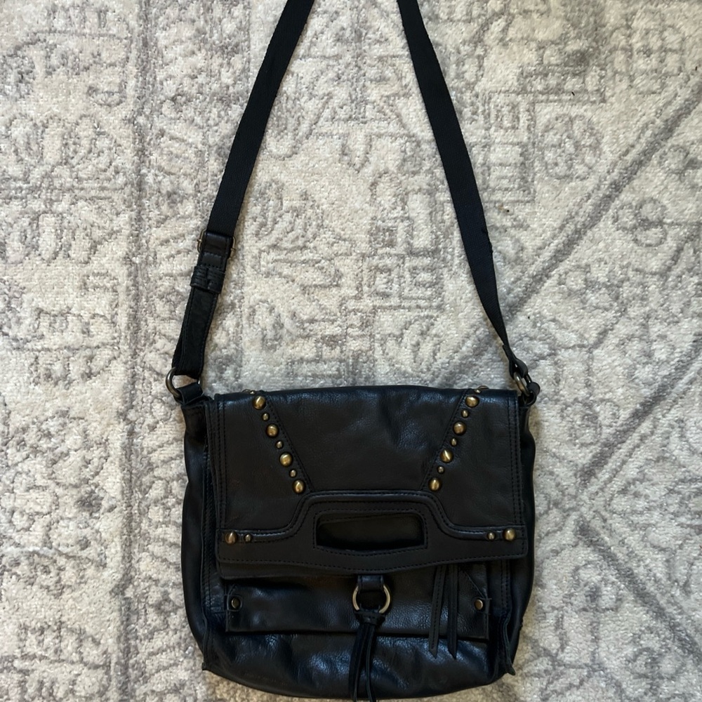 NEW Lucky Brand Abbey Studed Black Leather Crossbody Bag